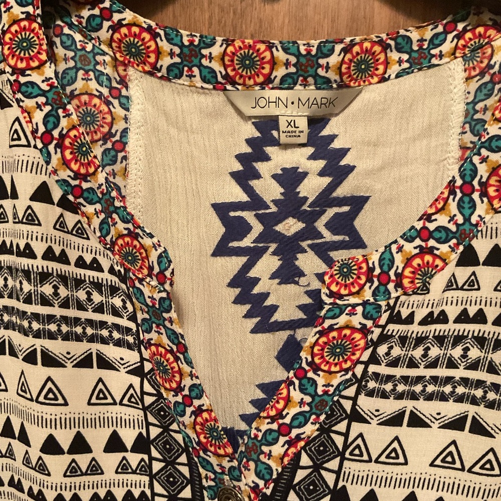 John Mark Multicolor Patterned Sleeveless Blouse - image 2